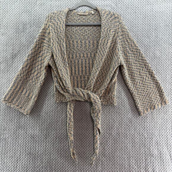 Soft Surroundings Sweater Womens L Beige Blue Knit V-Neck Wrap Cardigan LS - Picture 3 of 14